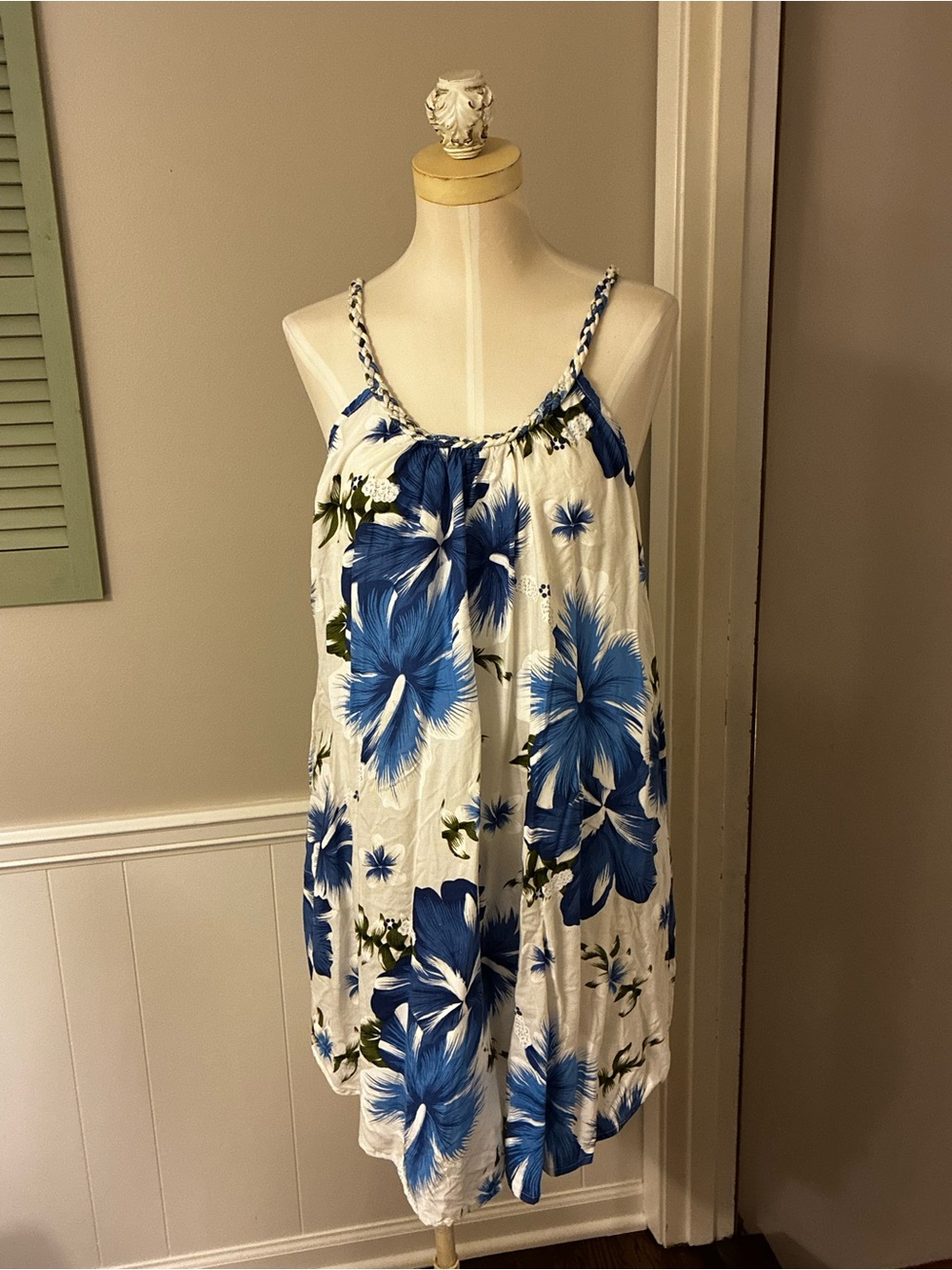 India Boutique White and Blue Tropical Print Dress
